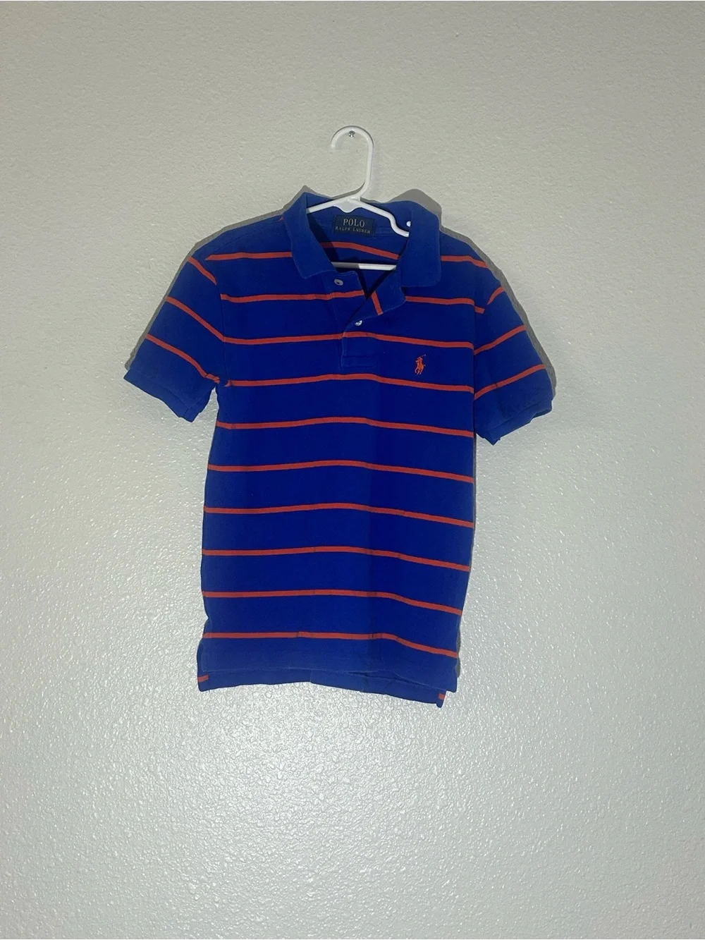 Boys Polo Ralph Lauren Blue Orange Striped Mesh Polo Shirt Short Sleeve